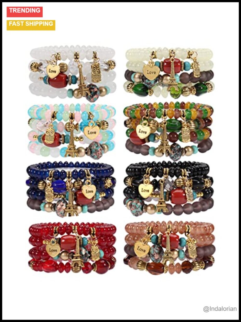 Bohemian Multilayer Chain Tassel Stackable Charm Stretch Bracelet Set